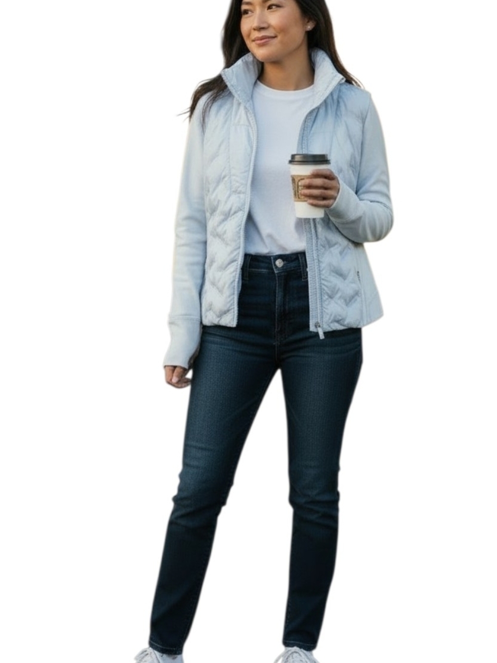 Calia Light Blue Quilted Puffer Jacket with High Collar